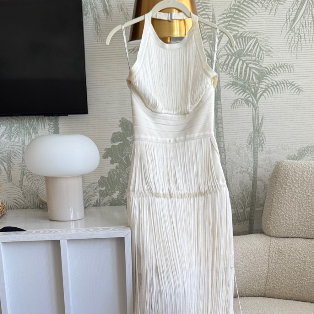 Herve Leger Cream Fringe Maxi Dress